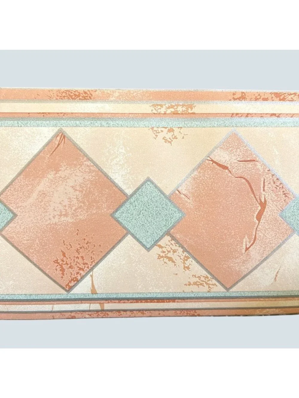 VTG Southwestern Geometric Diamond Wallpaper Border Peach Teal Art Deco 16.2 Yds